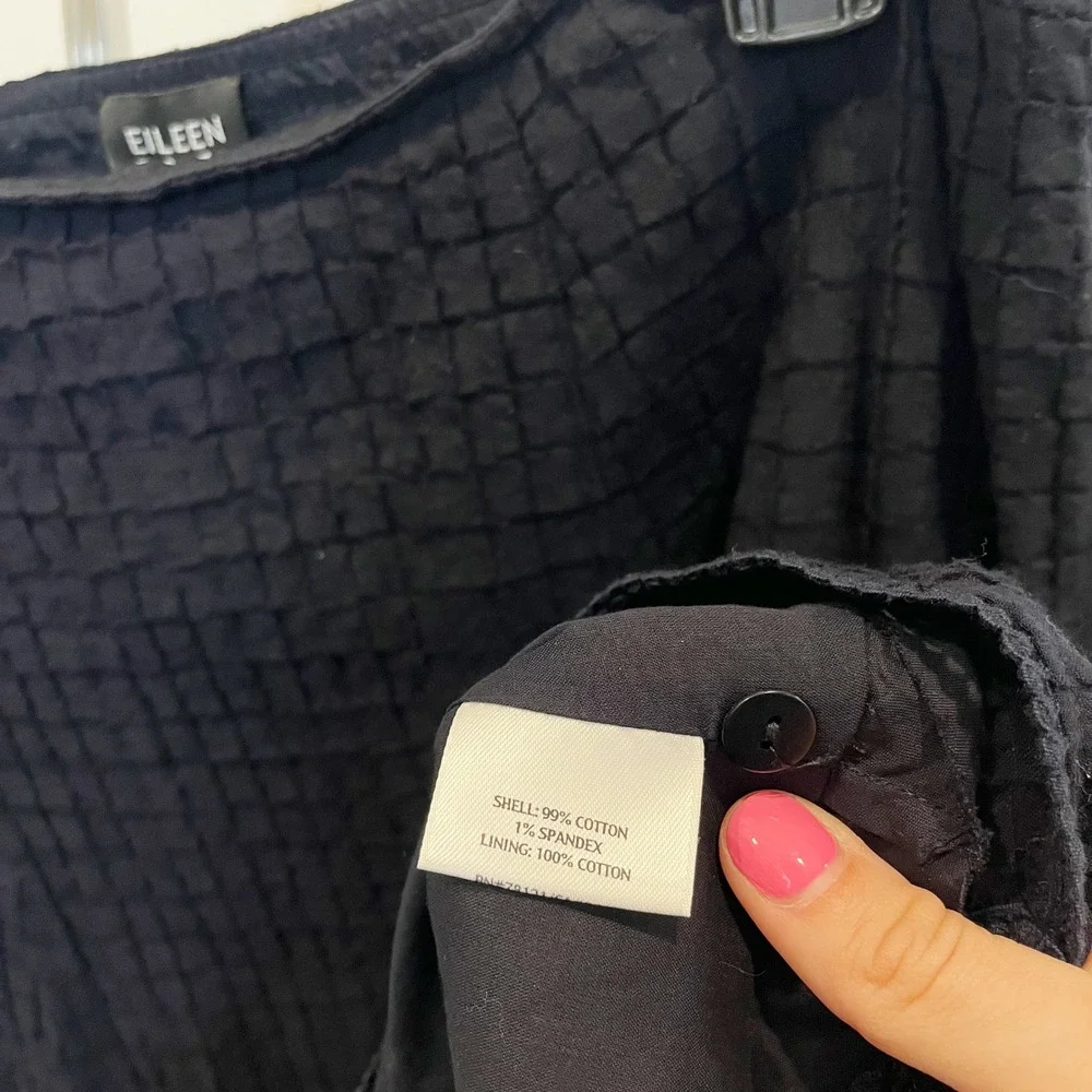 Eileen Fisher Black Textured Grid Midi Skirt Lagenlook Artsy‎ Chic - Size Medium